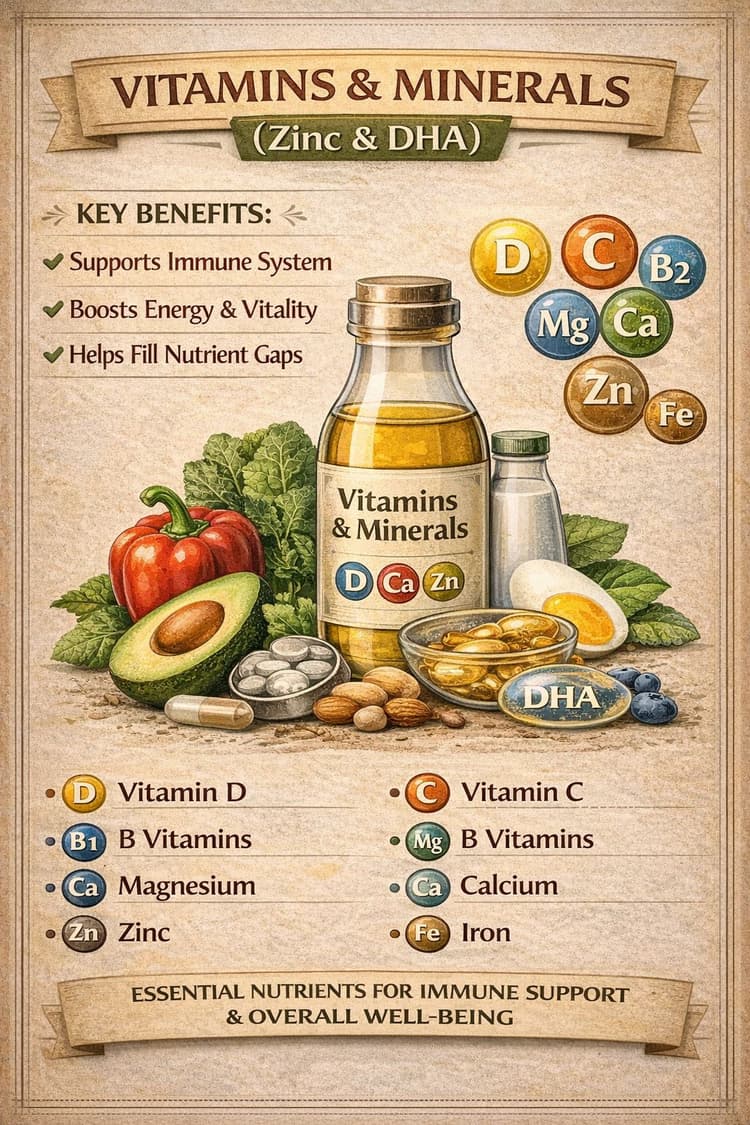 VITAMINS, MINERALS, ZINC, DHA